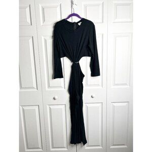 LNA Banx Black Ribbed Knit Cutout Long Sleeve Jumpsuit Women's Size X-Large XL